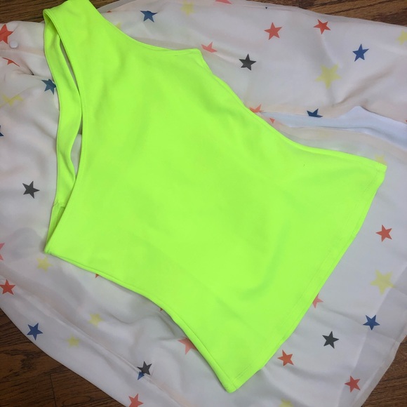 NYLON APPAREL neon yellow one shoulder cut out top - Picture 4 of 4